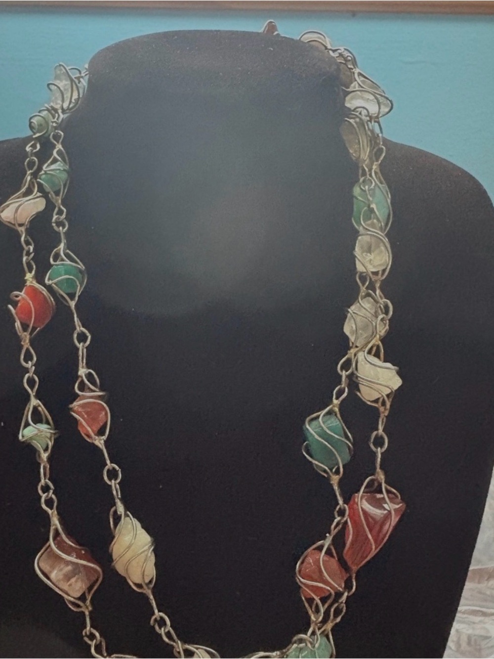 Handcrafted Multicolor Wire-Wrapped Glass Bead Necklace